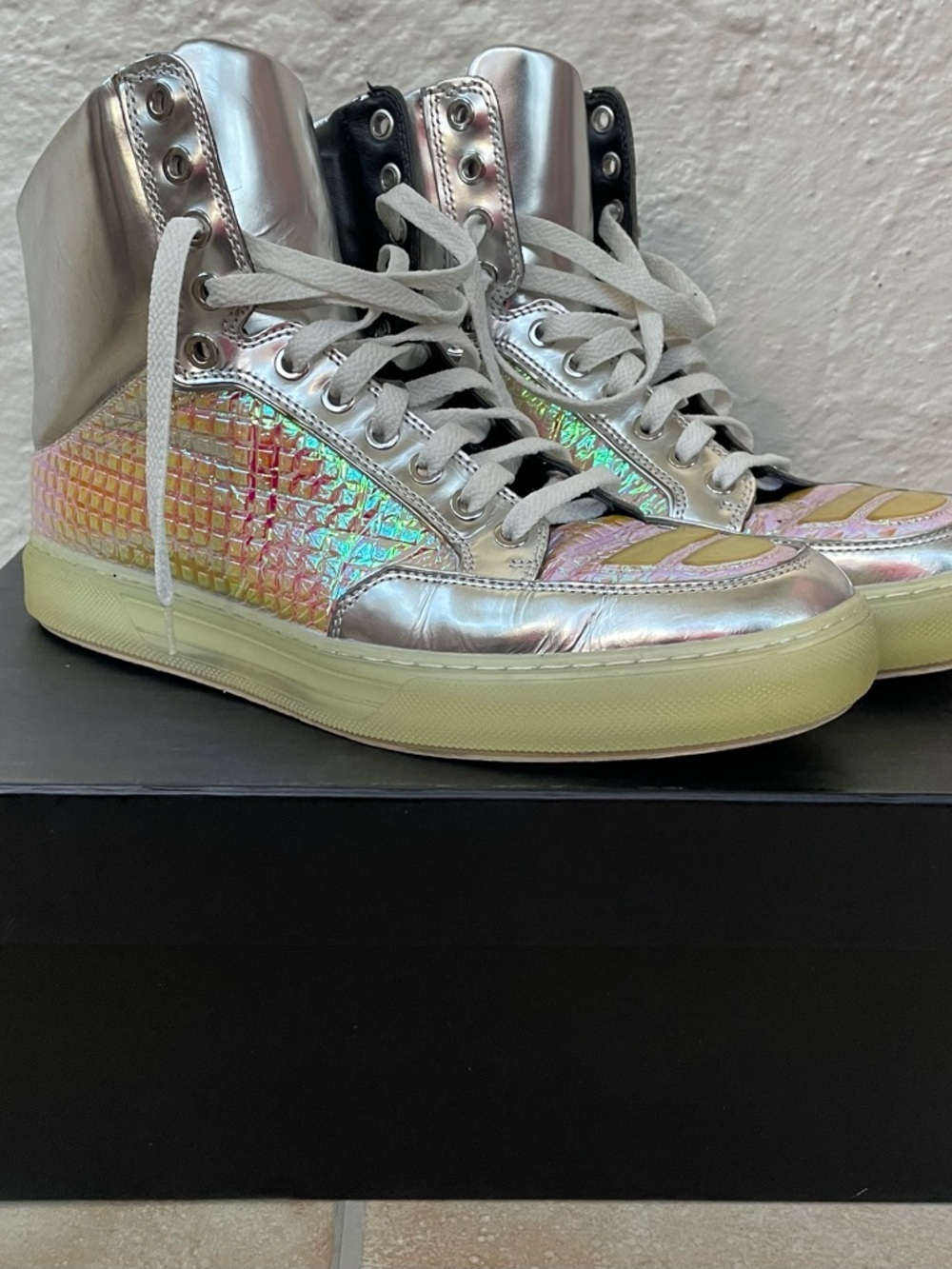Alejandro Ingelmo metallic iridescent leather high-tops athletic sneakers; 10